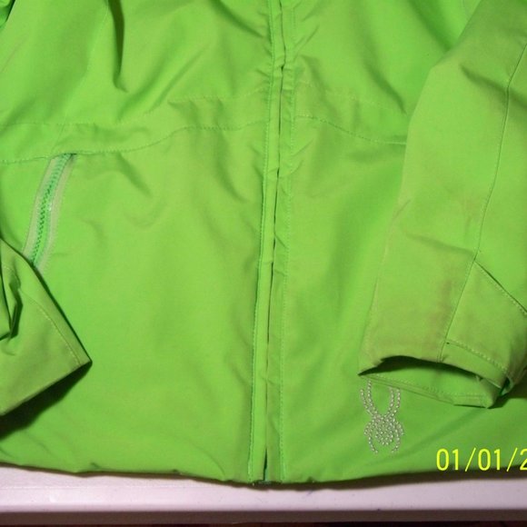 Girls Lime Green Spyder Ski Jacket Sz 14  BB1 - Picture 6 of 8